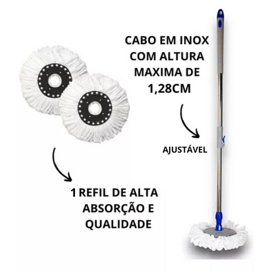 4 LITROS MOP GIRATÓRIO Limpeza Fácil Cesto Inox Clean Tech - Azul