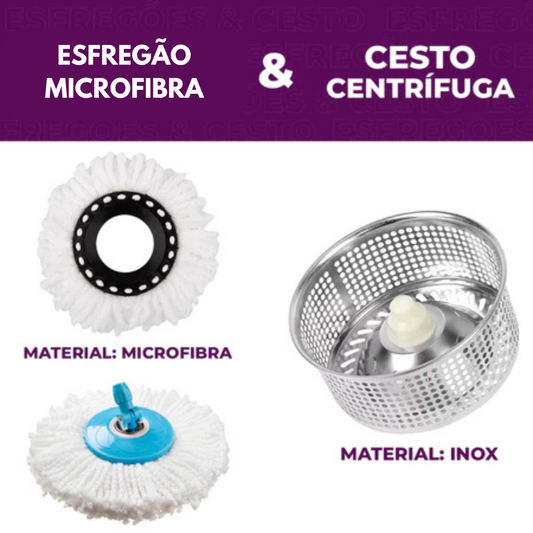 4 LITROS MOP GIRATÓRIO Limpeza Fácil Cesto Inox Clean Tech - Azul