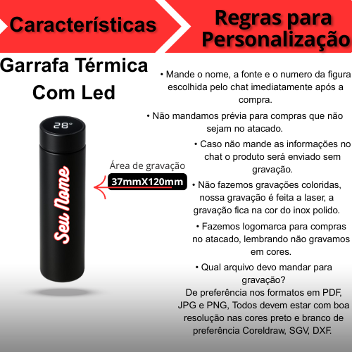 Normal - Garrafa Térmica com LED e Termômetro (500ml) - Prata